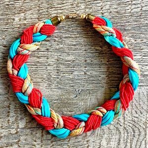 Vintage multiple material braided statement necklace